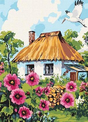Картина по номерам - мальвы у дома ©art_selena_ua