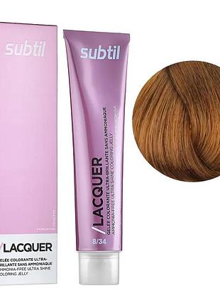 Безаммиачная гелевая краска subtil для волос lacquer 8.34 светлый золотисто-медный блондин 60 мл