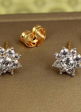 Серьги гвоздики xuping jewelry цветочная легкость с родием 9 мм золотистые love-shopping