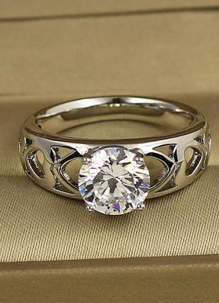 Кольцо xuping jewelry обручальное с камнем 8 мм и сердцами по бокам 17 р серебристое love-shopping