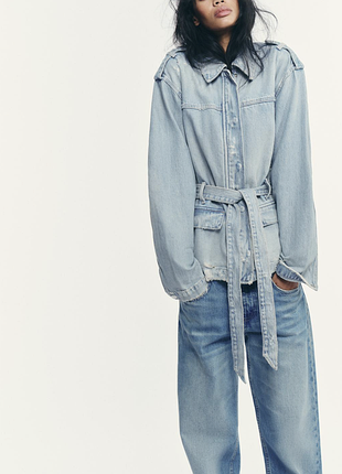 Джинсова куртка оверсайз з паском 5252/273/406 zara