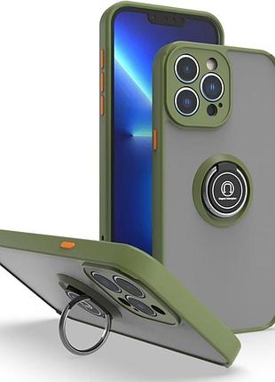 Чехол fiji colorframe для apple iphone 15 pro max матовый бампер с кольцом подставкой khaki