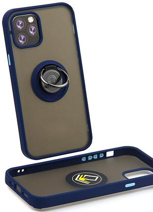 Чохол fiji colorframe для apple iphone 12 pro max матовий бампер з кільцем підставкою dark blue