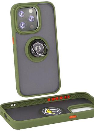 Чехол fiji colorframe для apple iphone 15 pro матовый бампер с кольцом подставкой khaki