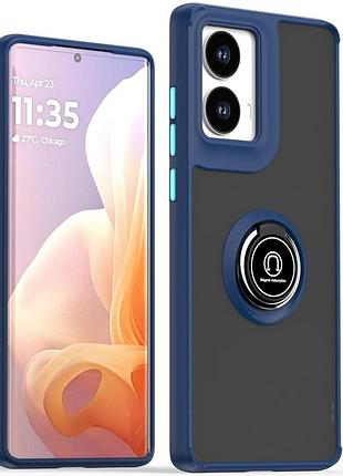 Чехол fiji colorframe для motorola g85 матовый бампер с кольцом подставкой dark blue