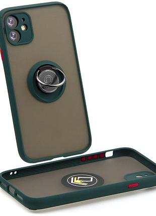 Чохол fiji colorframe для apple iphone 11 pro матовий бампер з кільцем підставкою green