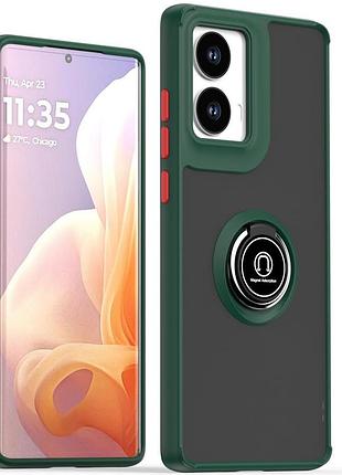 Чехол fiji colorframe для motorola g85 матовый бампер с кольцом подставкой green