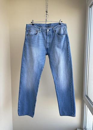 Чоловічі прямі джинси levis premium lot 501 big e red tab button fly straight tapered leg regular fit 5 pocket washed denim jeans 36x32 w36 l32