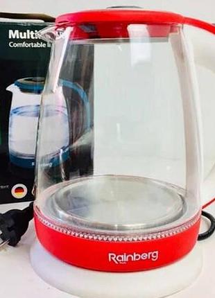 Электрочайник стеклянный rainberg rb-902 2200 вт 1.8 л красный top shop ua_