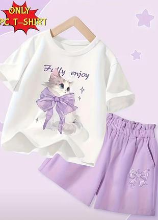 Стильная футболка котик с бантиком