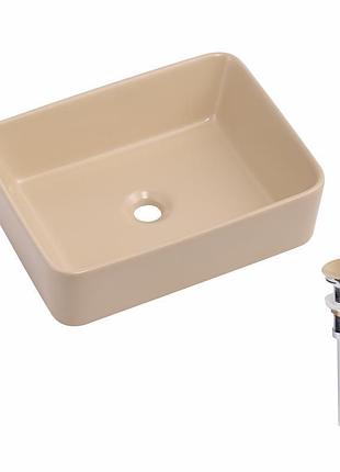 Раковина накладная qtap tern 480x370x135 мм, beige, прямоугольная, с донным клапаном qt17116069sb