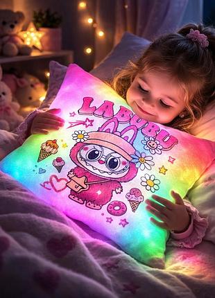 Подушка ночник лабубу - светящаяся подушка labubu - детская игрушка светильник - детский ночник labubu плюш