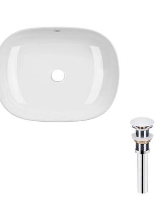 Комплект qtap aquarius: раковина накладная прямоугольная 465x375x115 мм white + донный клапан pu02