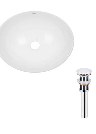 Комплект qtap dove: раковина накладная овальная 410x335x145 мм white + донный клапан pu02