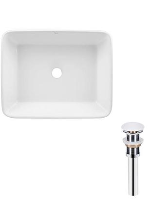 Комплект qtap tern: раковина накладная прямоугольная 475х370х140 мм white + донный клапан pu02