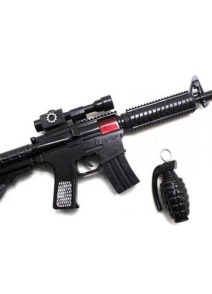 Автомат трещотка m16 с гранатой игрушечный набор с искрами без батареек для мальчика черный