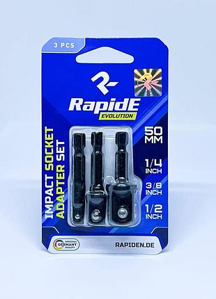 Набір адаптерів-перехідників rapide impact 50mm з біти на квадрат 1/4" + 1/2" + 3/8"