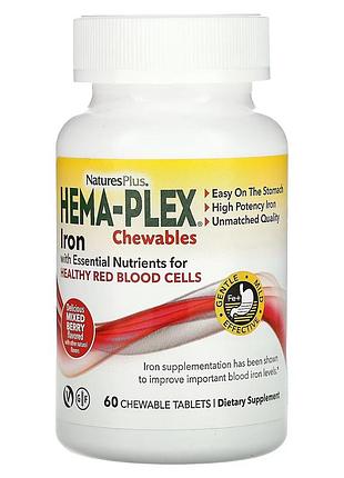 Комплекс для поддержки оптимального здоровья крови, hema-plex, natures plus, ягодное ассорти, 60 жевательных пастилок