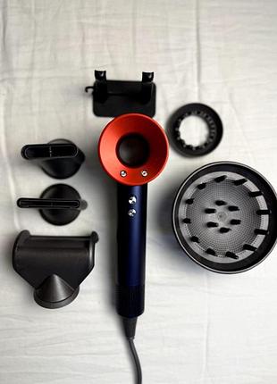 Фен dyson дайсон super hair dryer синий с красным ионизацией и турборежимом 5 насадок