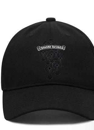 Кепка chrome hearts logo чорна унісекс хром хартс із хрестами на літо