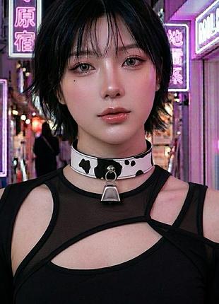 Чокер коровʼячий  принт з дзвіночком kawaii haradjuku cosplay