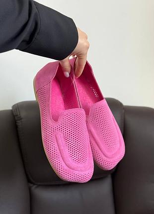 Женские лоферы анатомические barefoot розовые с перфорацией летняя натуральная замша 11883