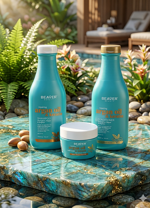 Восстанавливающий набор beaver argan oil & keratin:шампунь 730 мл + кондиционер 730 мл + маска 250 мл