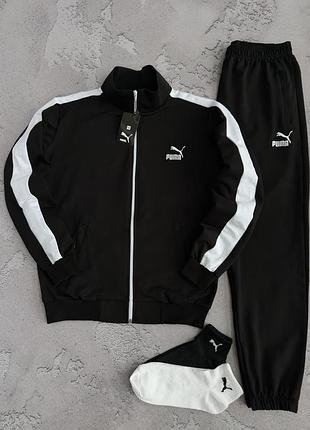 Костюм спортивный puma лампас кофта + штаны черный (2 пары носков в подарок), набор пума костюм мужской