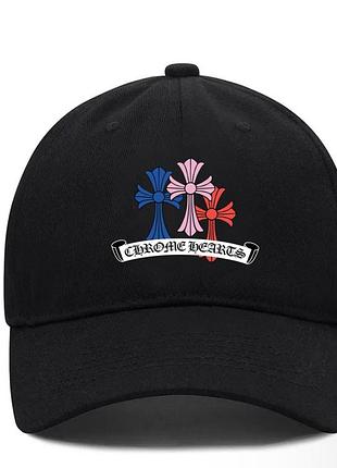Кепка chrome hearts logo чорна унісекс хром хартс із хрестами на літо