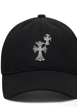 Кепка chrome hearts logo чорна унісекс хром хартс із хрестами на літо
