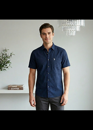 Оригинальная рубашка u.s. polo assn. | материал жатка | размер l | navy blue