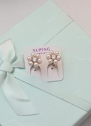 Дитячі сережки квіточка зі штучними перлинами, медичне золото xuping