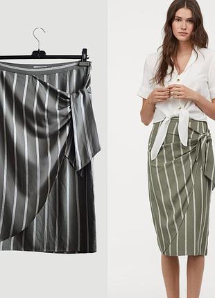 Спідниця міді у смужку на запах віскоза льон h&m р. l