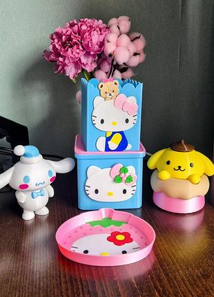 Набор hello kitty набор: подставки, тарелочка и sanrio персонажи