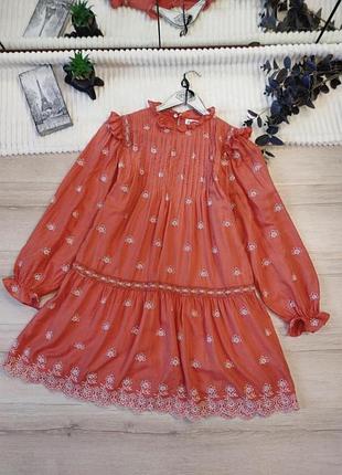 Бавовняна сукня прошва з вишивкою zara p xs