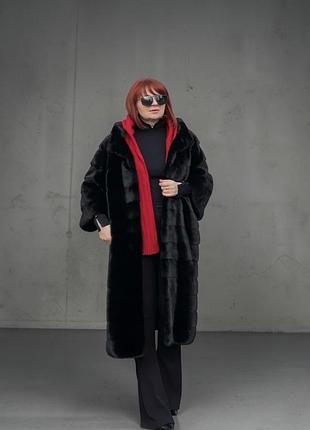 Шуба норкова black glama оверсайз 48-54 довжина 110 см