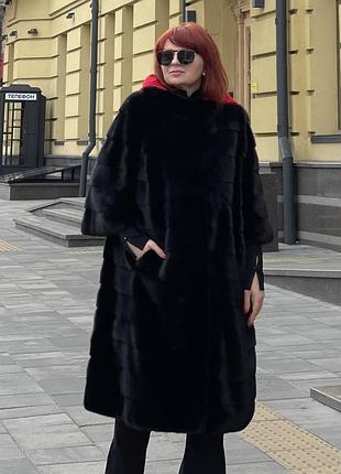 Шуба норкова black glama оверсайз 48-54 довжина 110 см