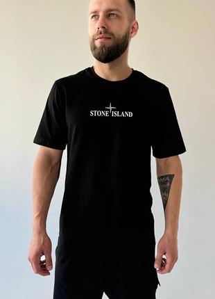 Футболка чоловіча stone island біла/чорна в норму,батал, супербатал