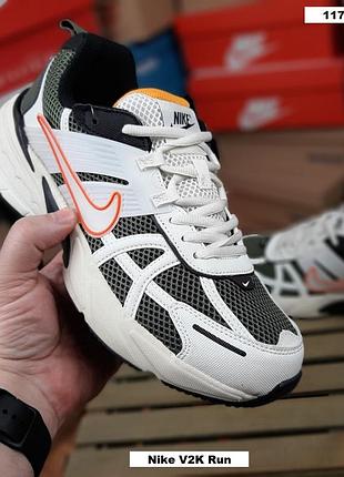 Мужские качественные и стильные кроссовки nike v2k run белые с зеленым