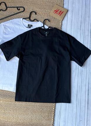 Футболка мужская в белом и черном цвете relaxed fit h&m 3