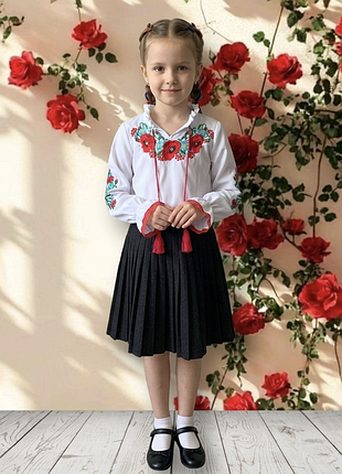 ​🌸 волшебная белоснежная вышиванка с маками для девочки