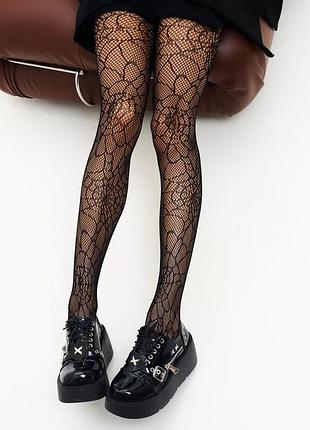 Колготки в сеточку в виде паутины черные one size 8166 колготы нейлоновые принт черного цвета хелловин