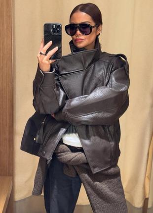Куртка під шкіру zara шоколадна s нова колекція