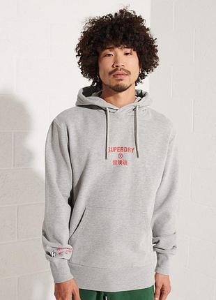 Superdry худі сірий м — японський логотип, бавовна 78%