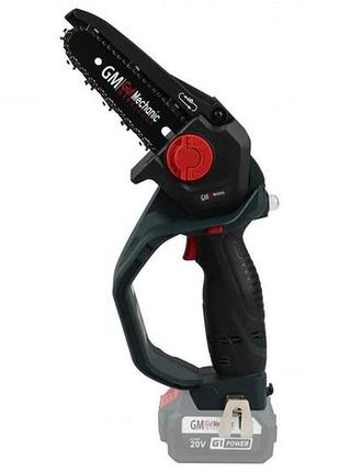 Мини-пила цепная аккумуляторная бесщёточная gut mechanic 20v шина 180mm ø реза max 150mm поворот головки 0–32° 5 м/с 3200 об/мин (