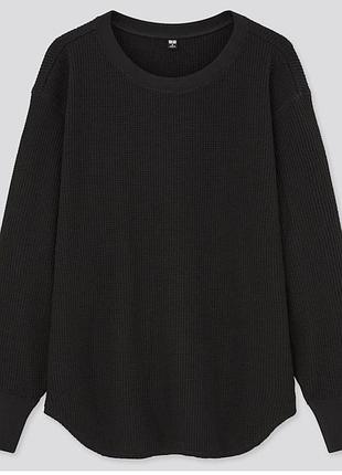Жіночій лонгслів uniqlo базовий чорний лонг uniqlo оверсайз чорна кофта фактурна uniqlo