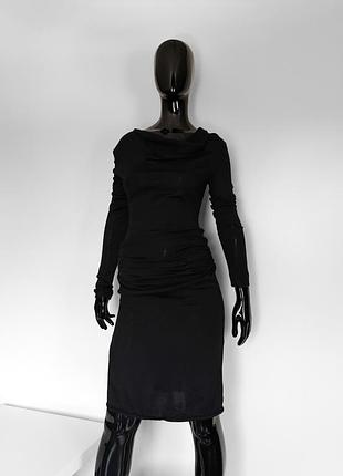 Сукня valentino boutique vintage black wool knit cowl neck ruched dress long sleeve