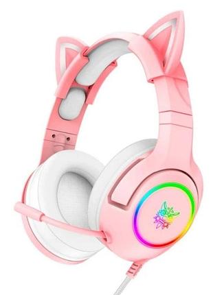 Нові навушники onikuma gaming cat with rgb k9 3.5mm pink рожеві з вушками з підсвіткою
