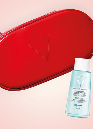 Косметичка vichy червона лакована та засіб для зняття макіяжу 100 ml