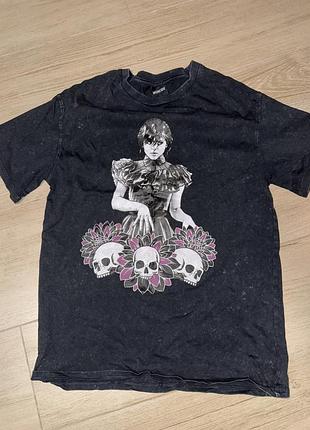 Футболка oversized wednesday addams стильная с принтом xs-s goth dark vamp